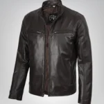 Dark brown men’s cowhide leather motorcycle jacket
