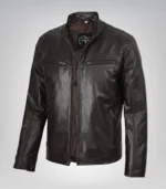 Dark brown men’s cowhide leather motorcycle jacket