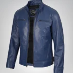 Men’s classic blue leather biker jacket