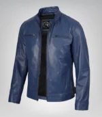 Men’s classic blue leather biker jacket