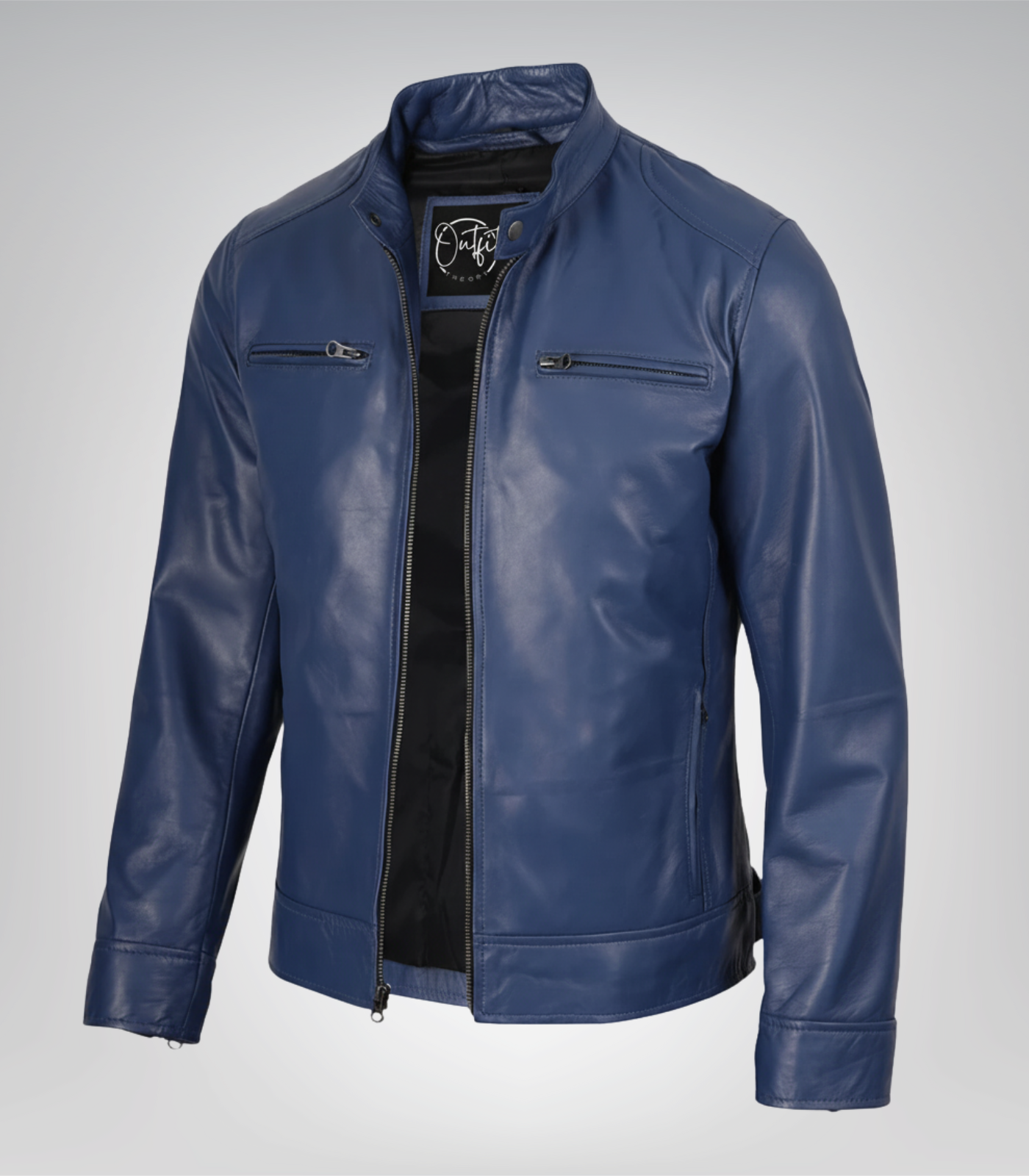 Men’s Leather Jacket – Classic Blue Biker Design Men’s classic blue leather biker jacket