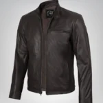 Men’s premium cowhide leather biker jacket in dark brown