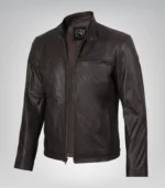 Men’s premium cowhide leather biker jacket in dark brown