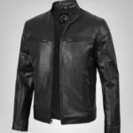 Men’s classic black cowhide leather biker jacket