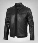 Men’s classic black cowhide leather biker jacket
