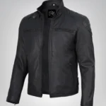 Men’s genuine leather biker jacket in matte black finish