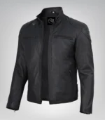 Men’s genuine leather biker jacket in matte black finish