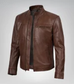 Cognac men’s leather motorcycle jacket in premium finish