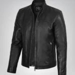 Men’s black leather jacket in classic biker style