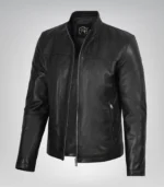 Men’s black leather jacket in classic biker style