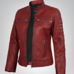 Women’s real leather biker jacket in waxed red finish