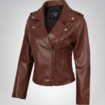 Women’s Distressed Moto-Style Leather Jacket in Cognac