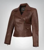 Women’s cognac leather asymmetrical moto jacket