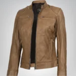 Women’s genuine camel leather motorcycle jacket