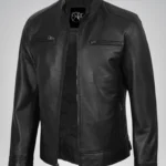 Sleek lambskin leather motorcycle jacket for men
