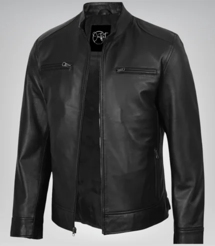 Sleek lambskin leather motorcycle jacket for men