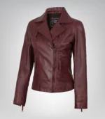 Women’s burgundy real lambskin leather motorcycle jacket