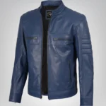 Men’s Blue Leather Motorcycle Jacket