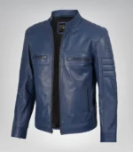 Men’s Blue Leather Motorcycle Jacket