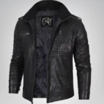 Men’s Black Washed Leather Motorcycle Jacket