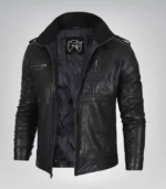 Men’s Black Washed Leather Motorcycle Jacket