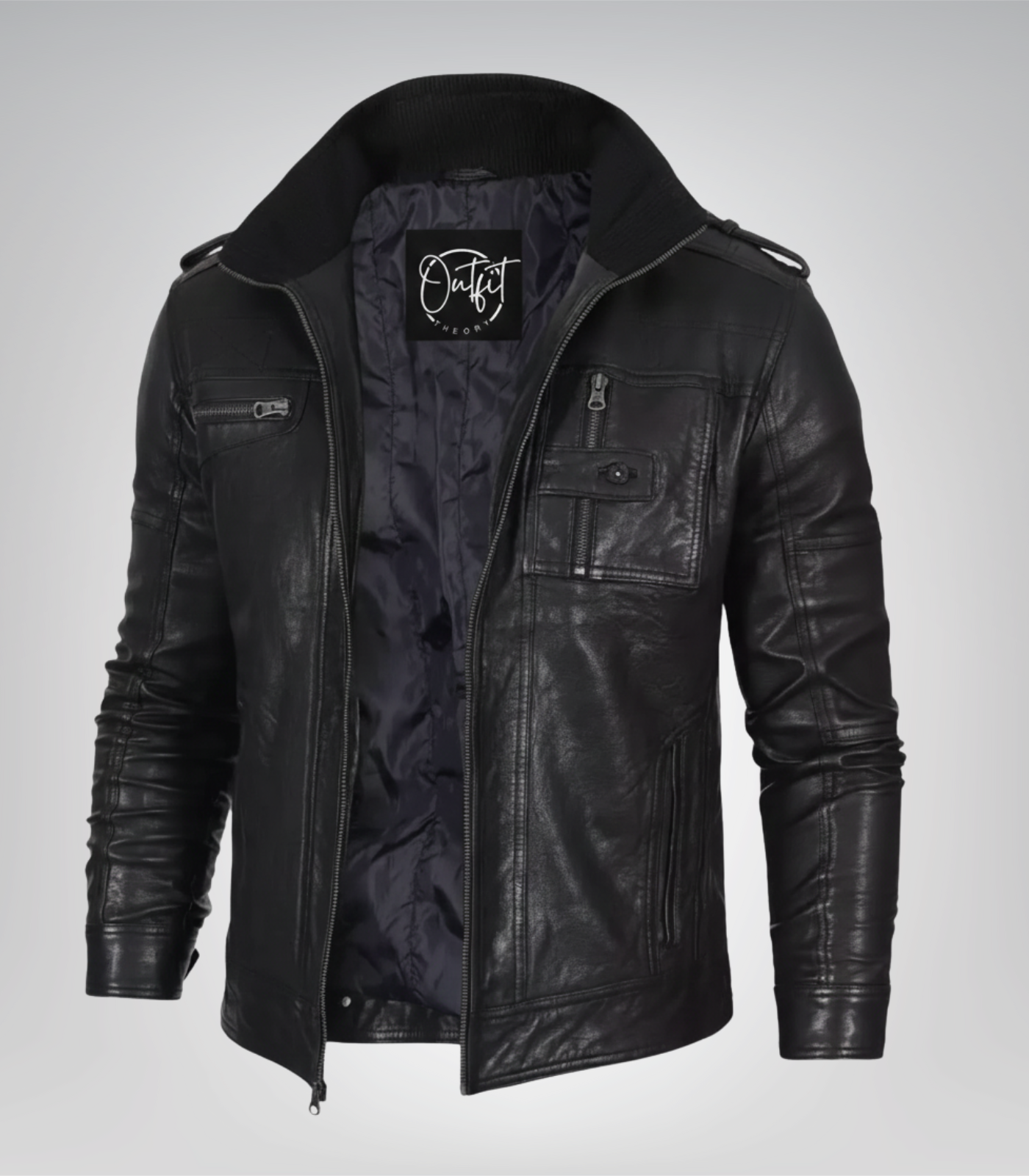 1 Men’s Black Washed Leather Motorcycle Jacket - Image 1