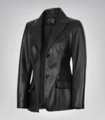 Women’s Black Leather Blazer – Classic Two-Button Genuine Lambskin Jacket - Image 2
