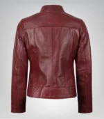 Women’s genuine burgundy lambskin leather jacket – motorcycle style design