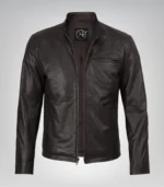 Men’s Dark Brown Cowhide Leather Motorcycle Jacket Premium Biker Style - Image 2