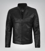 Black lambskin leather biker jacket for men