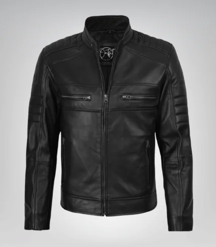Black lambskin leather biker jacket for men