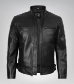 Sleek black designer motorcycle jacket for men in real leather