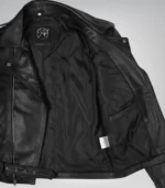 Black asymmetrical leather motorcycle jacket for men