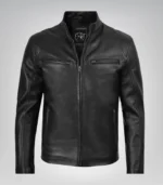 Stylish black leather biker jacket for men – classic fit