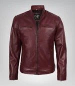 Stylish burgundy leather biker jacket for men