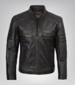 tylish brown distressed leather biker jacket for men