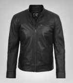 Stylish black genuine leather biker jacket for men