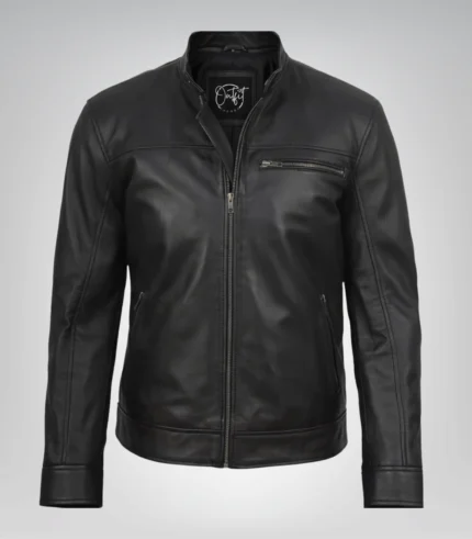 Stylish black genuine leather biker jacket for men