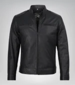 Stylish matte black leather biker jacket for men