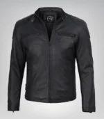 Stylish black matte leather biker jacket for men