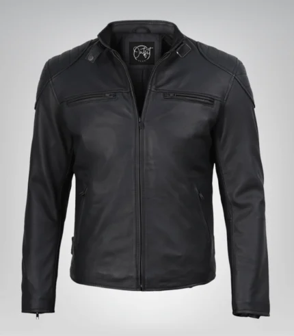 Stylish black matte leather biker jacket for men