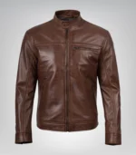 Stylish cognac leather biker jacket for men