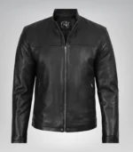 Classic men’s black biker jacket made from real leather
