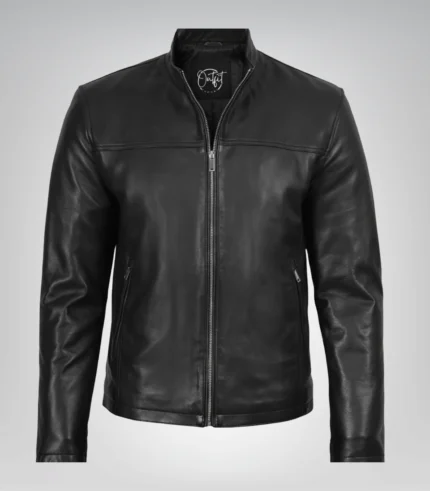 Classic men’s black biker jacket made from real leather