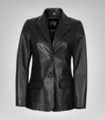 Women’s Black Leather Blazer – Classic Two-Button Genuine Lambskin Jacket - Image 4