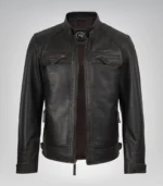 Genuine leather distressed brown biker jacket with quilted detailing