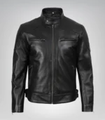 Men’s stylish designer black leather moto jacket