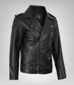Stylish men’s black biker jacket with asymmetrical front design