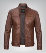 Premium cognac leather motorcycle jacket for men