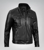 Stylish men’s tailored black motorcycle jacket in real leather